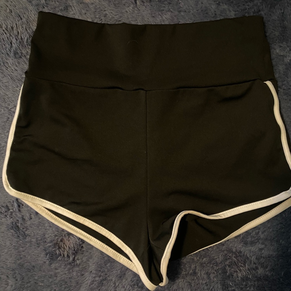 Scrunch Butt Booty Black Women's Shorts with White Trim Dolphin Hem